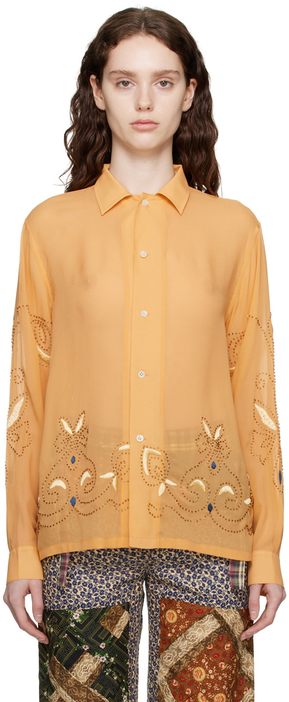 Bode Orange Beaded Shirt Bode