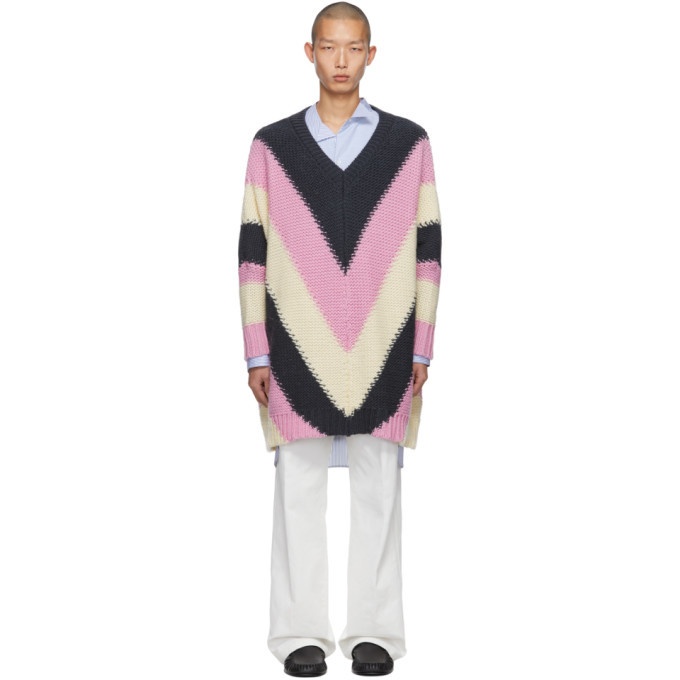 Photo: Loewe Pink and Grey V-Neck Sweater
