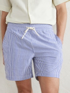 Portuguese Flannel - Atlantico Straight-Leg Striped Cotton-Seersucker Shorts - Blue