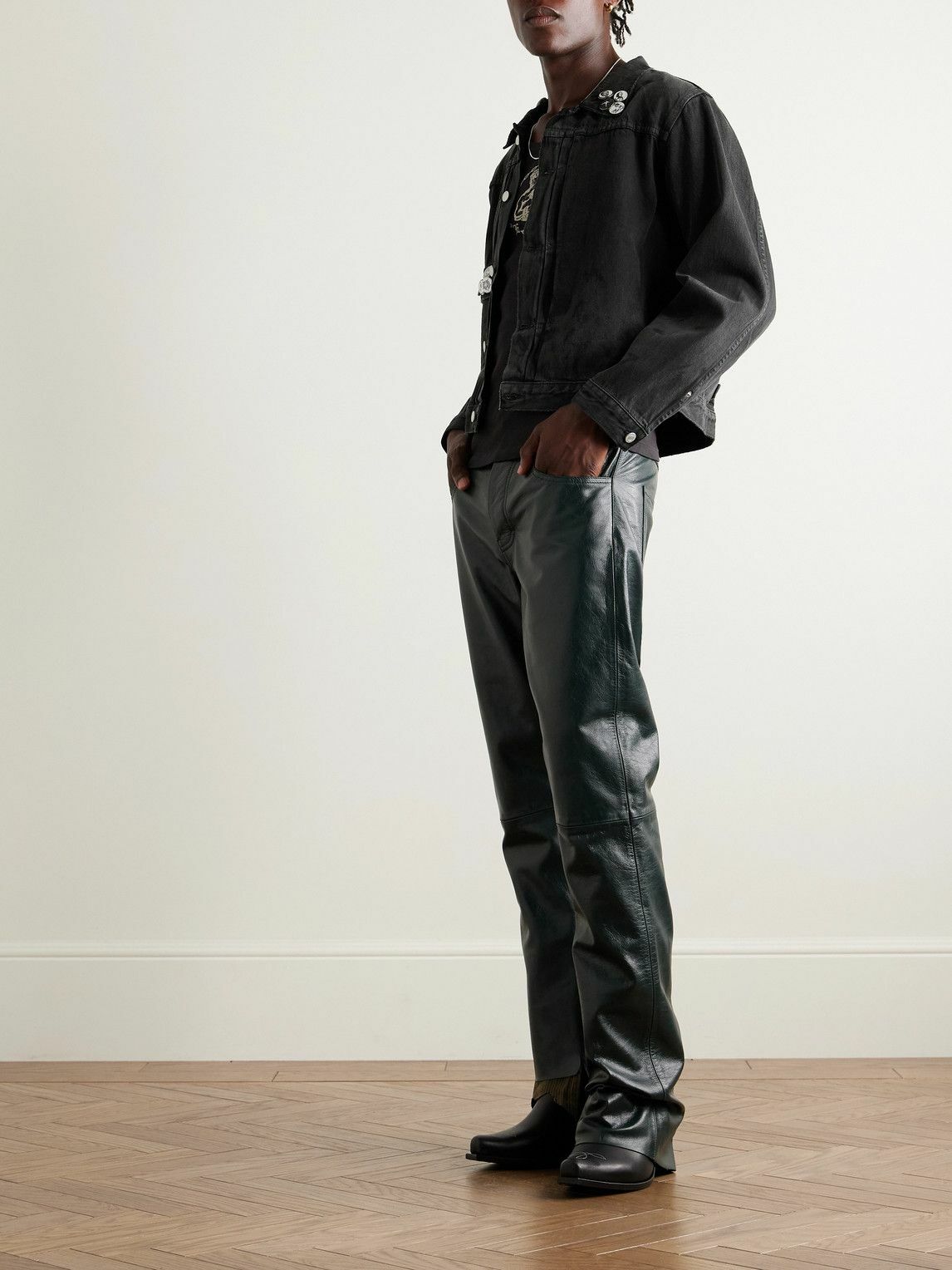 Enfants Riches Déprimés - Appliquéd Distressed Panelled Denim Jacket - Gray
