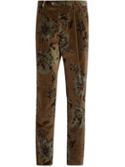Etro - Tapered Pleated Printed Cotton-Blend Velvet Suit Trousers - Brown
