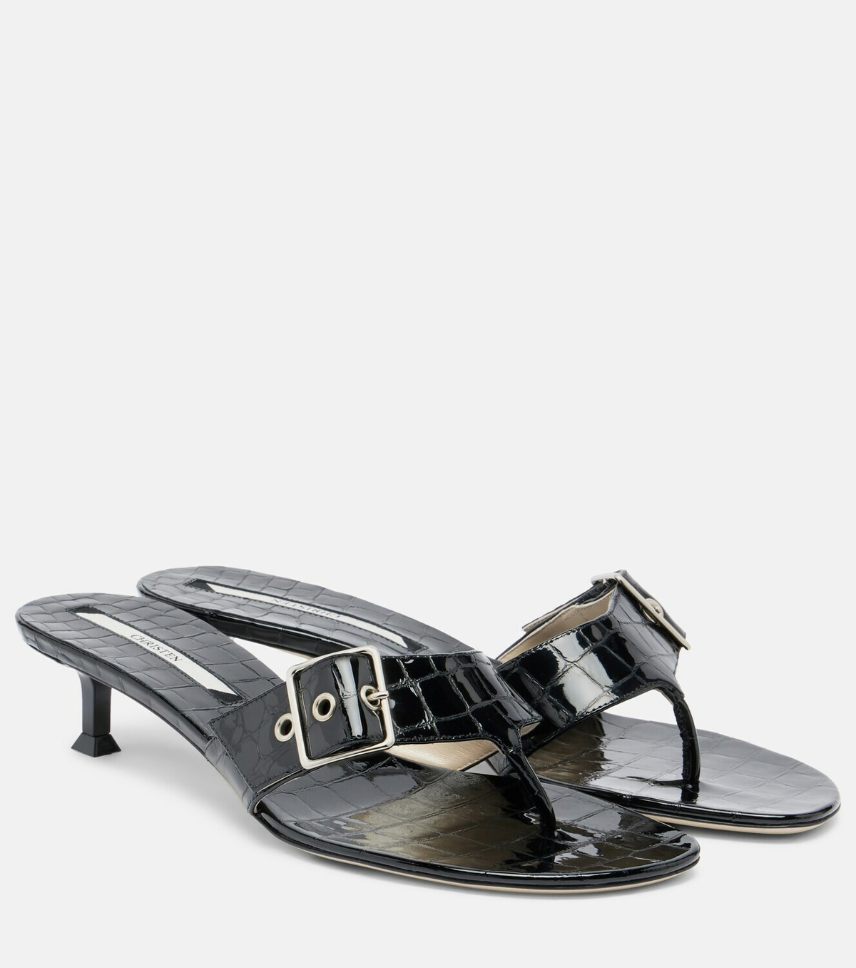 Christen Helix patent leather thong sandals