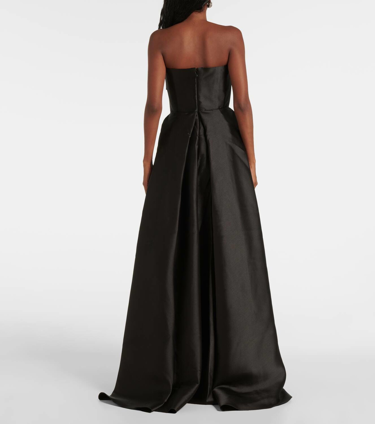 navy blue dress for baby girl Alexis asymmetric off-shoulder gown in blue - Solace London main image 0