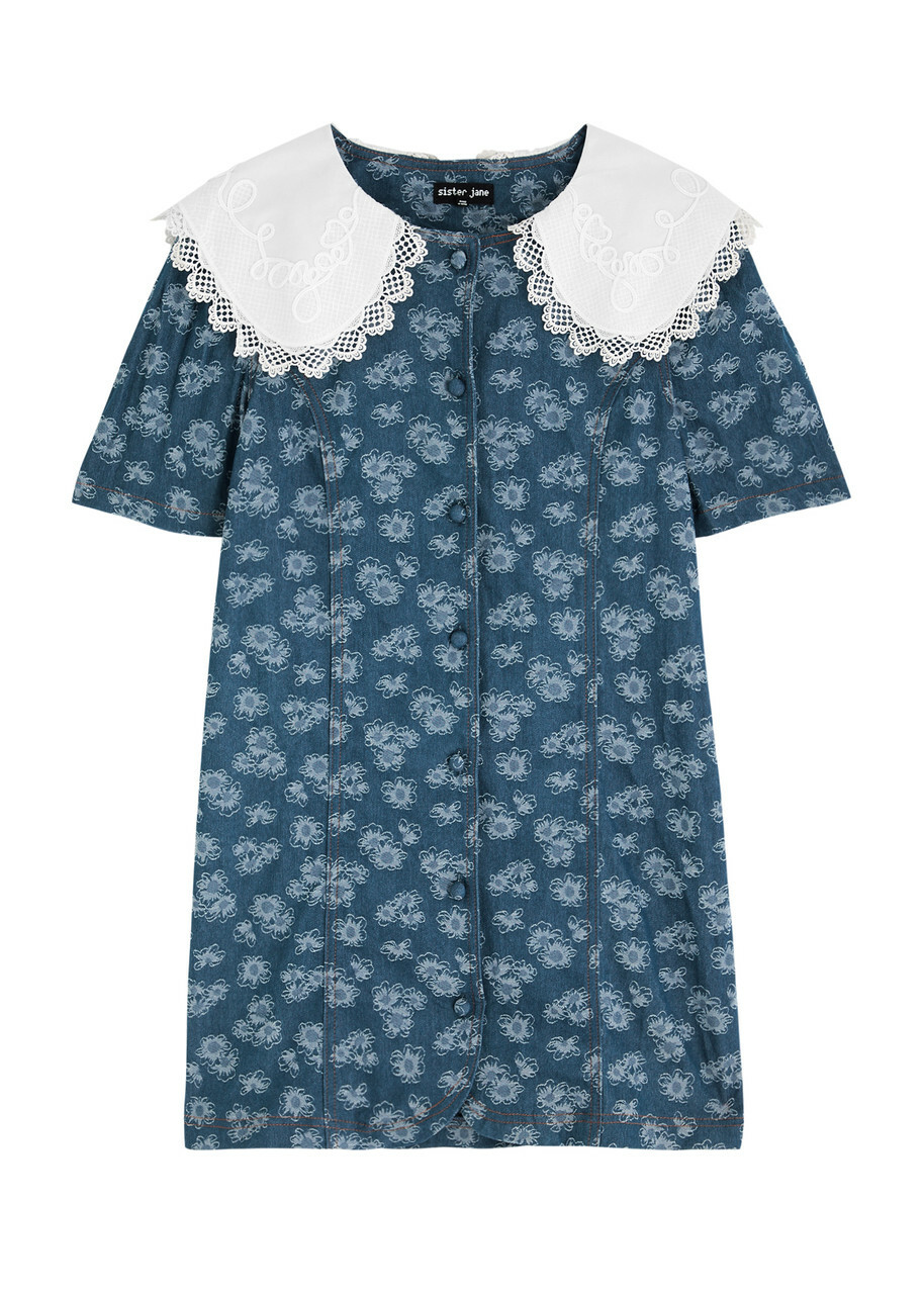 Sister Jane Wildflower Floral-jacquard Chambray Mini Dress