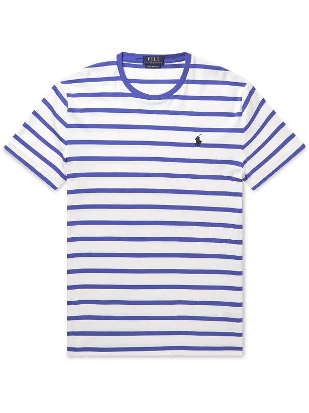 Photo: Polo Ralph Lauren - Slim-Fit Logo-Embroidered Striped Cotton-Jersey T-Shirt - Blue
