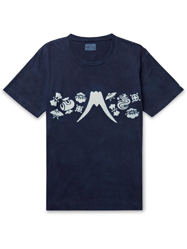 Photo: Blue Blue Japan - Indigo-Dyed Printed Cotton-Jersey T-Shirt - Blue