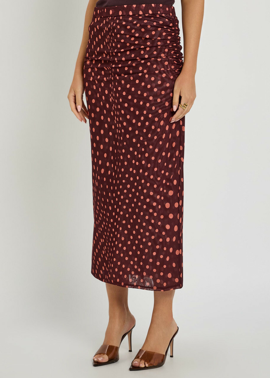 Stella Mccartney Polka dot Mesh Midi Skirt Burgundy