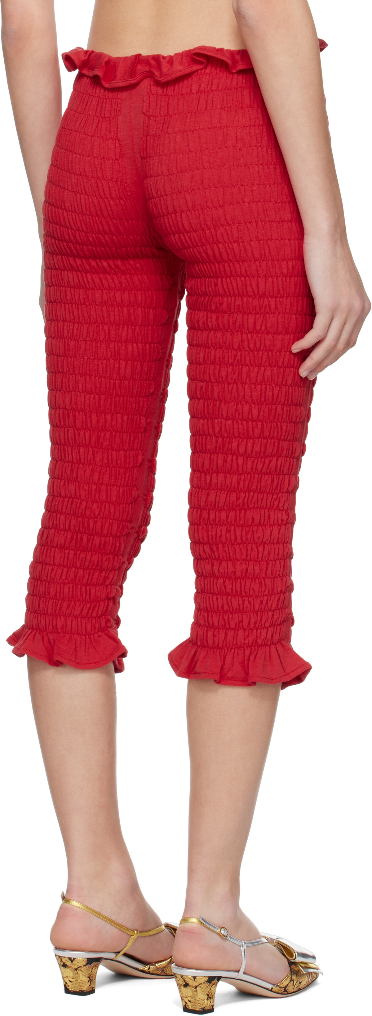 Conner Ives Red Shirred Capri Trousers