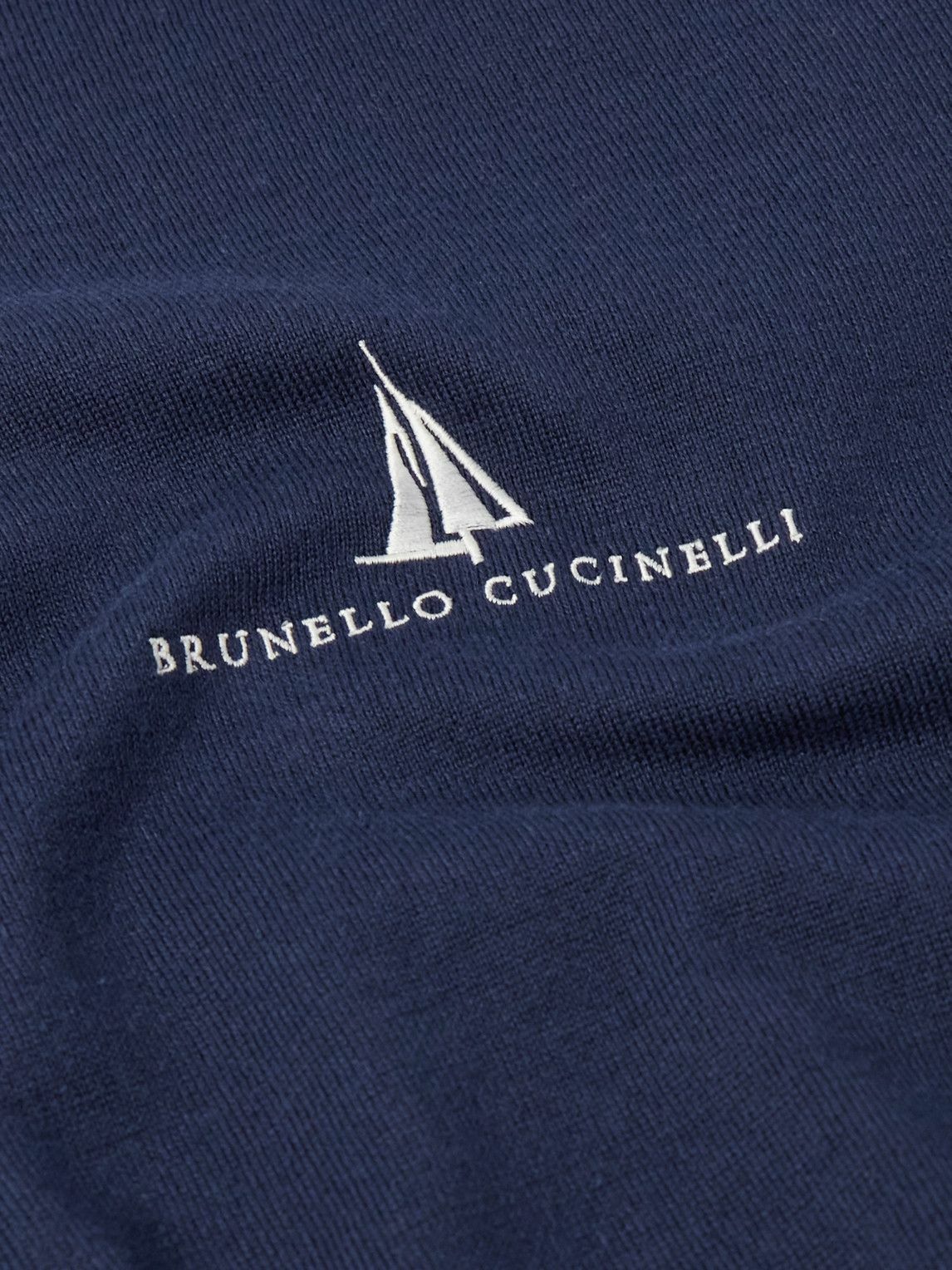 Brunello Cucinelli - Logo-Embroidered Cotton T-Shirt - Blue