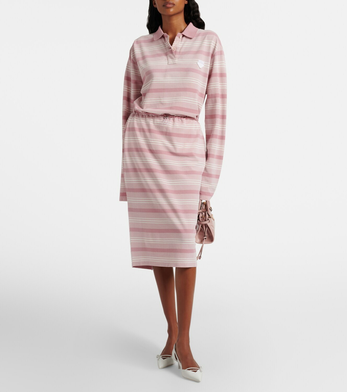 Prada Striped cotton piqué pencil skirt