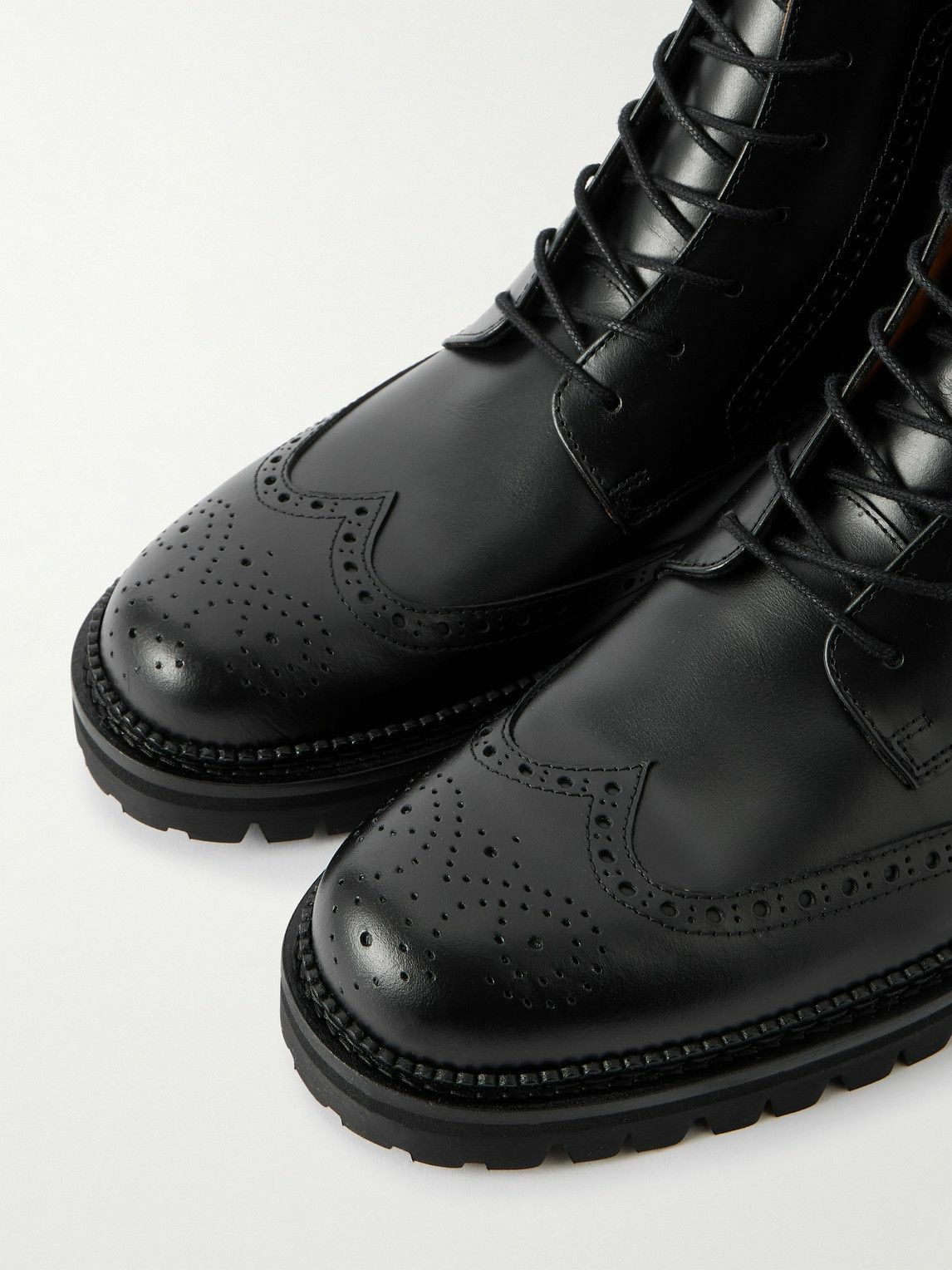 Mr P. - Jacques Waxed-Leather Brogue Boots - Black