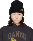 GANNI Black Wool Knit Beanie