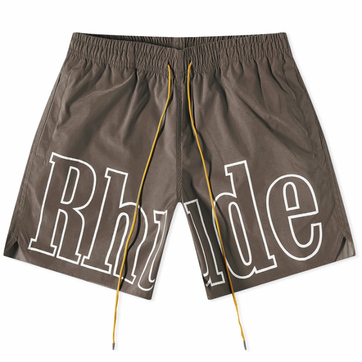 Photo: Rhude Men's Logo Swim Short in Dark Grey
