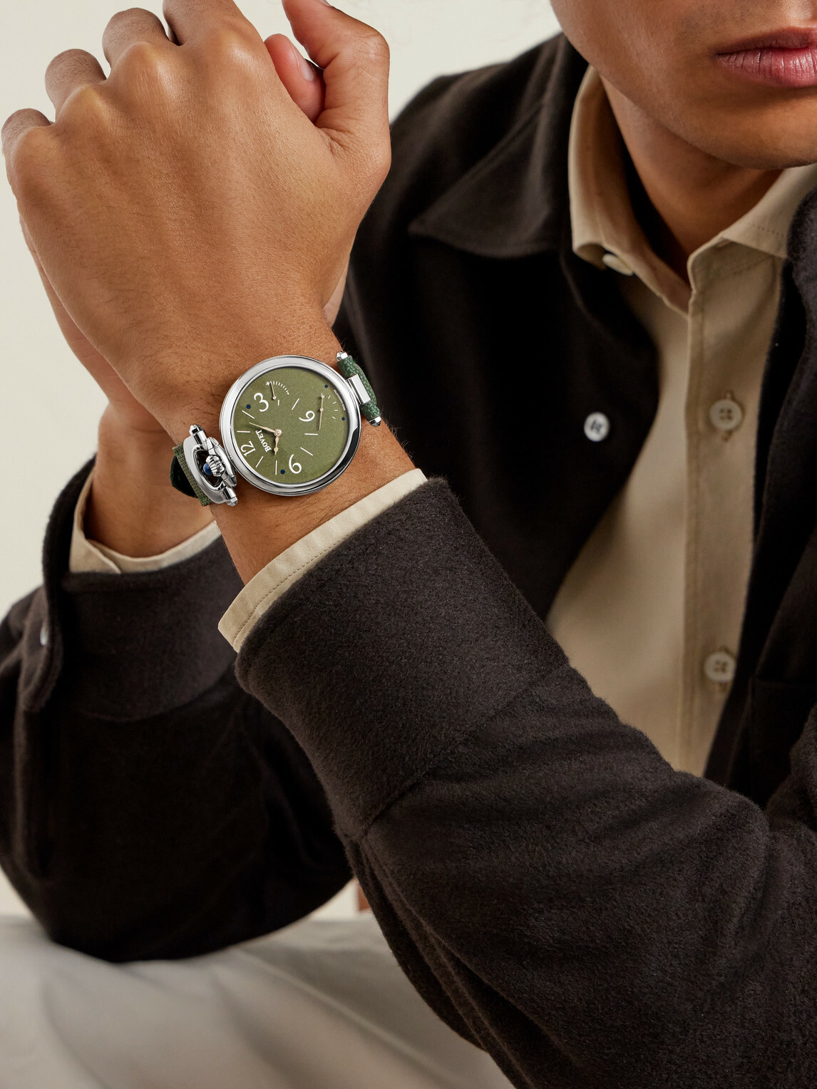 Bovet - 19Thirty 10th Anniversary Hand-Wound 42mm Stainless Steel and Leather Watch, Ref. No. NTS0118