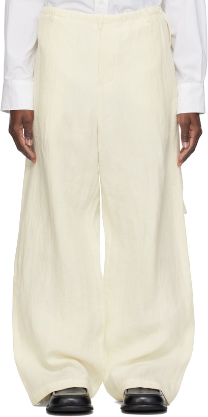 Photo: SOSHIOTSUKI Off-White Linen Washer Wide Judo Trousers