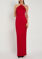 Solace London Fern Halterneck Satin Maxi Dress Red