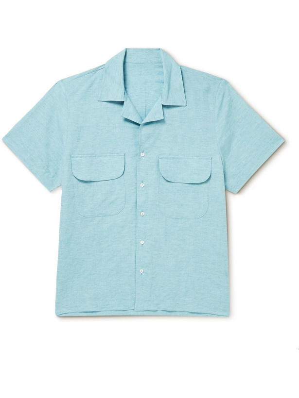 Photo: Stoffa - Camp-Collar Linen and Organic Cotton-Blend Shirt - Blue