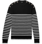 Balmain - Ribbed Striped Virgin Wool Sweater - Black