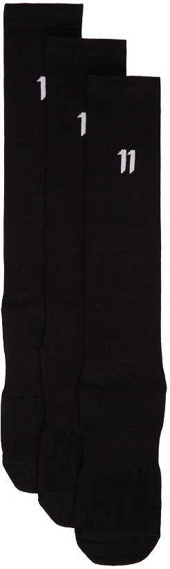 Photo: 11 by Boris Bidjan Saberi Three-Pack Black Logo Type Socks