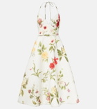 Oscar de la Renta Belted floral faille cocktail dress