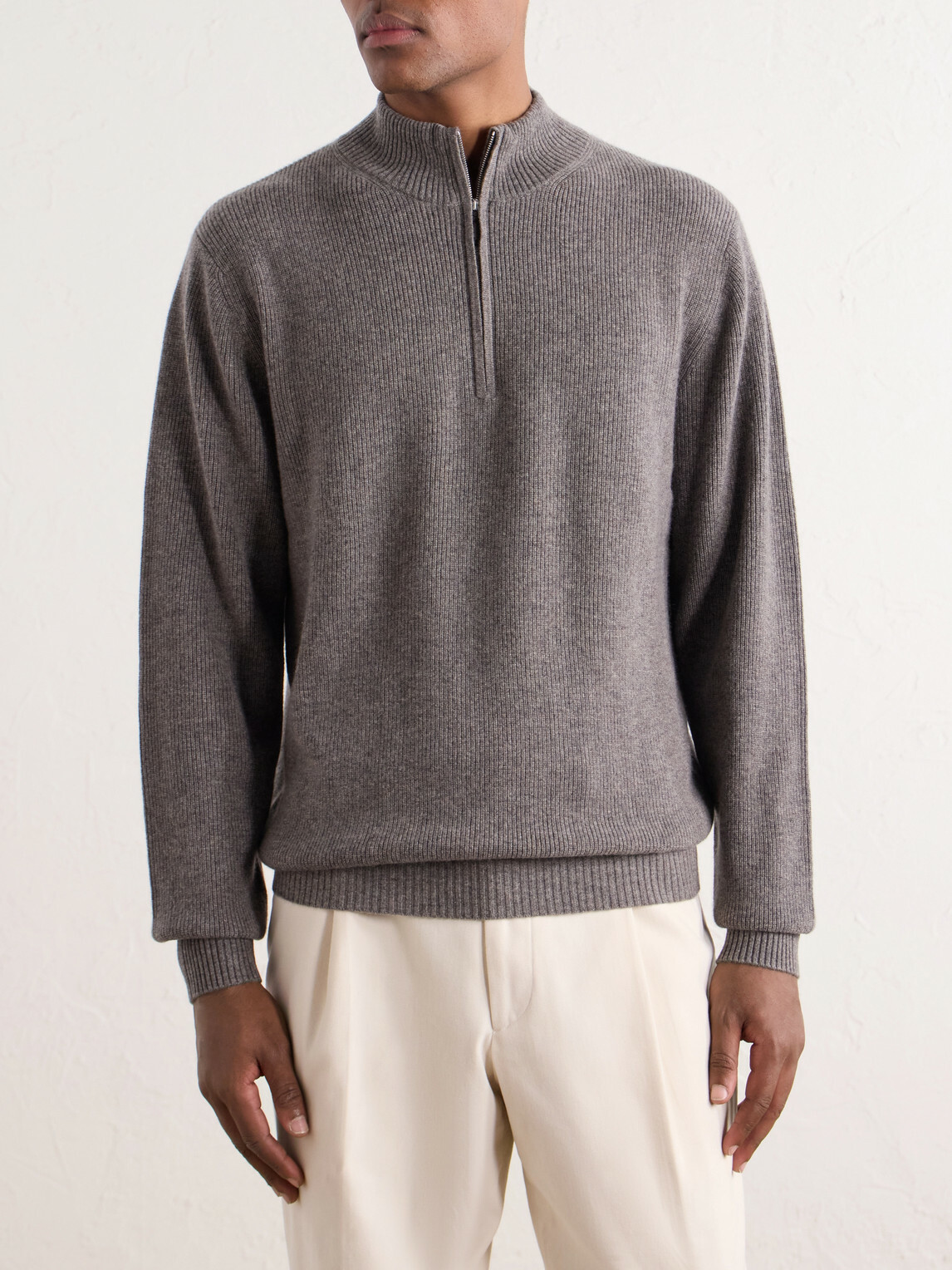 N.PEAL - Ribbed Cashmere Zip-Up Sweater - Gray