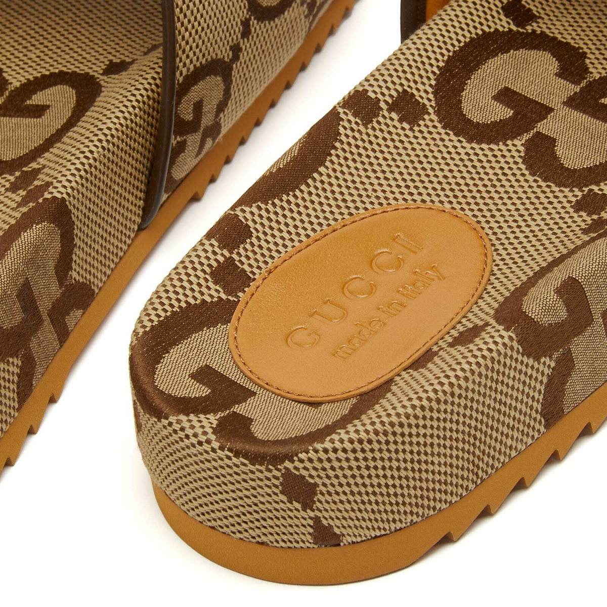 Gucci Men's Sideline Jumbo GG Jacquard Slide in Camel Gucci
