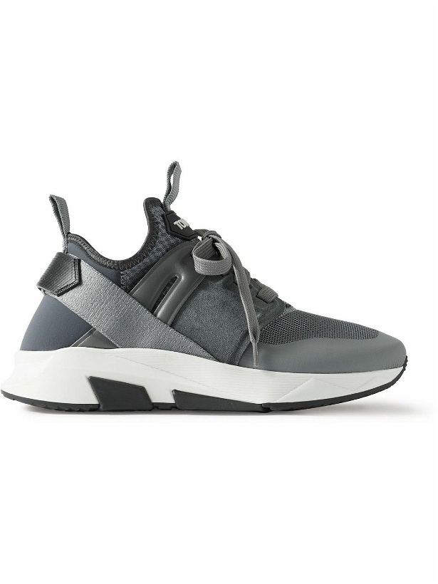 Photo: TOM FORD - Jago Neoprene, Mesh, Nylon and Leather Sneakers - Gray