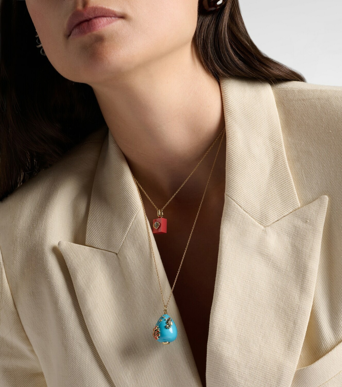 Yvonne Léon Pendentif L'océan 9kt gold necklace with turquoise, diamonds, and gemstones