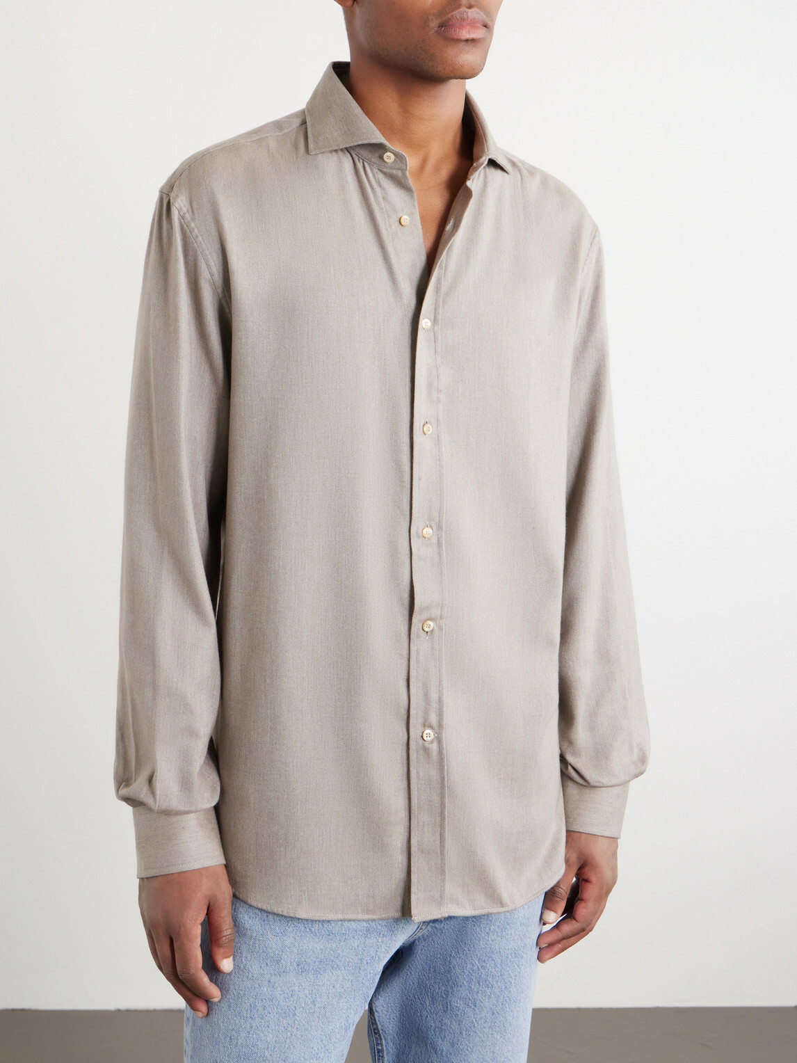 Brunello Cucinelli - Herringbone Cotton and Lyocell-Blend Shirt - Neutrals