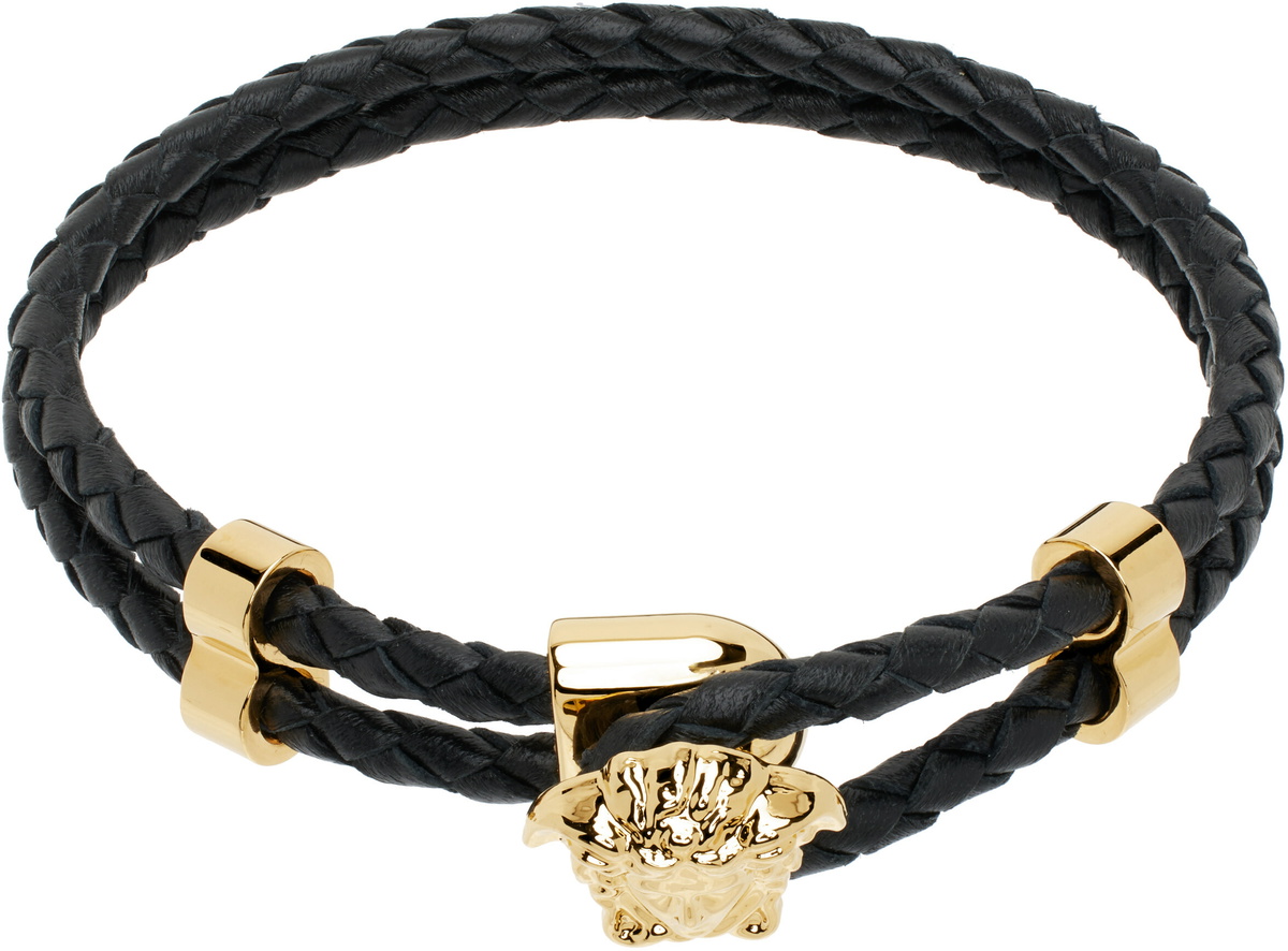 Versace Black 'La Medusa' Leather Bracelet