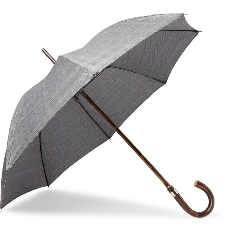 Photo: Kingsman - London Undercover Prince of Wales Checked Chestnut Wood-Handle Umbrella - Black