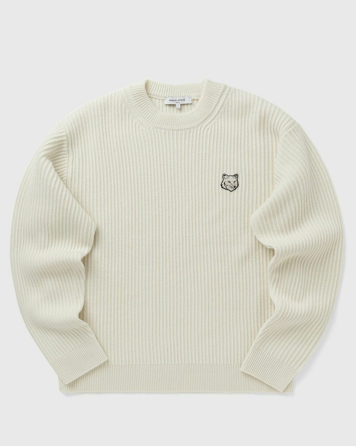 Maison Kitsune FOX HEAD WOOL RIBBED JUMPER Beige Mens Pullover