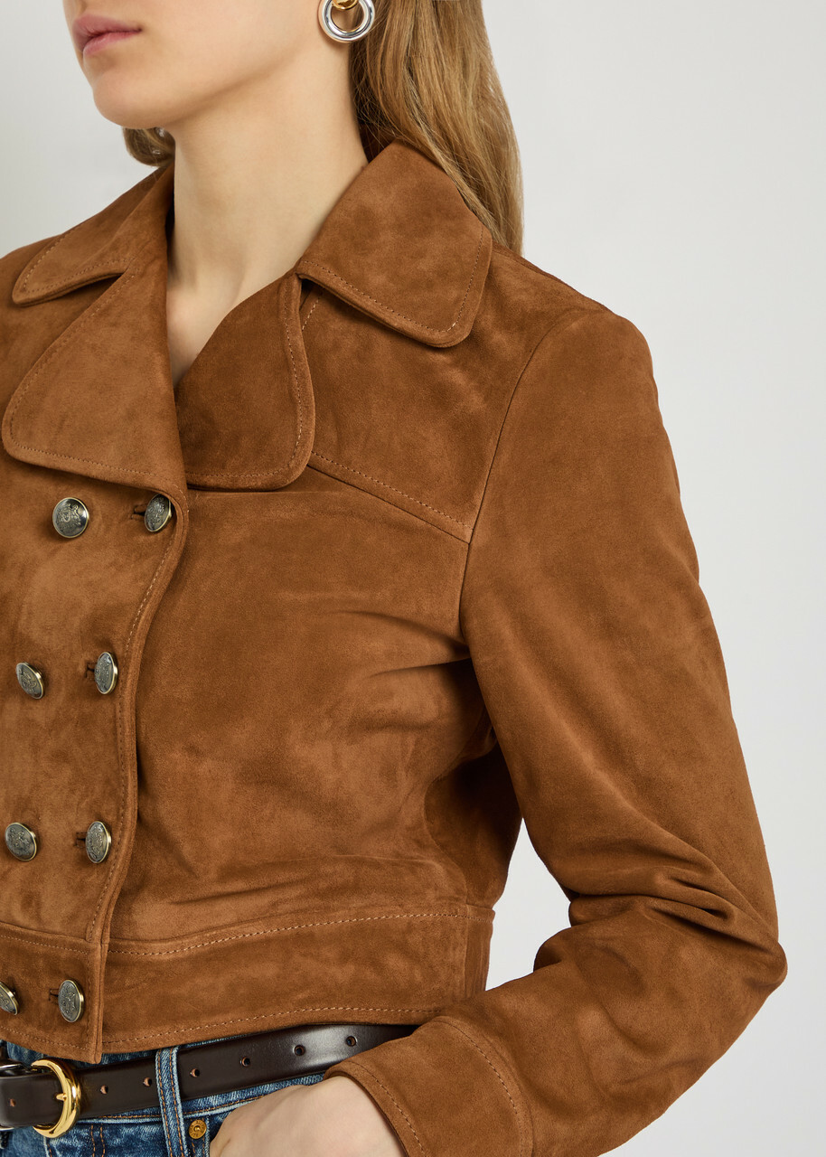 Nili Lotan Cassidy Double-breasted Cropped Suede Jacket Camel