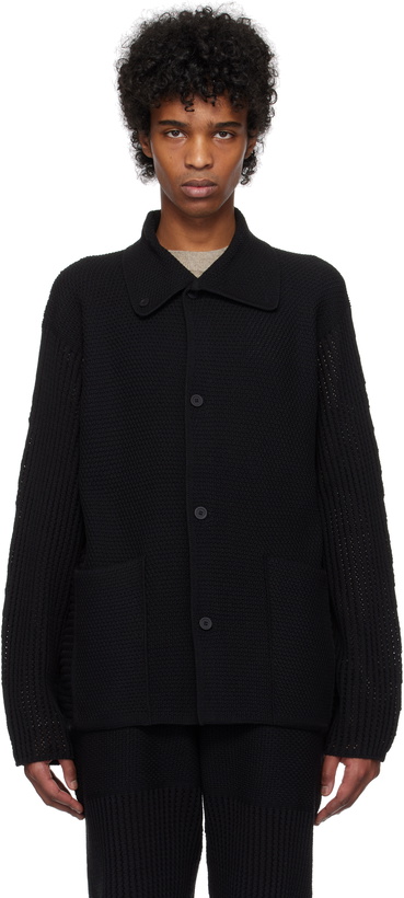 Photo: HOMME PLISSÉ ISSEY MIYAKE Black Rustic Knit Cardigan