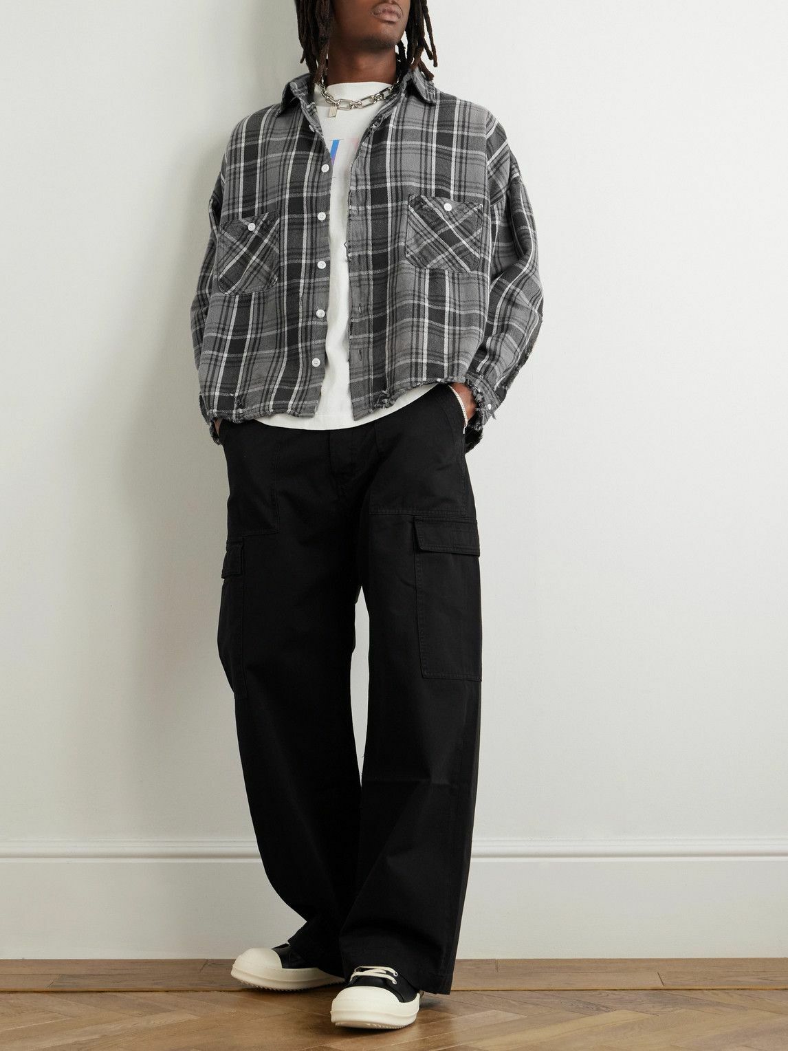 SAINT Mxxxxxx - Distressed Checked Cotton-Flannel Shirt - Gray