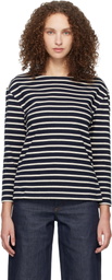 A.P.C. Navy Striped Three-Quarter Sleeve T-shirt