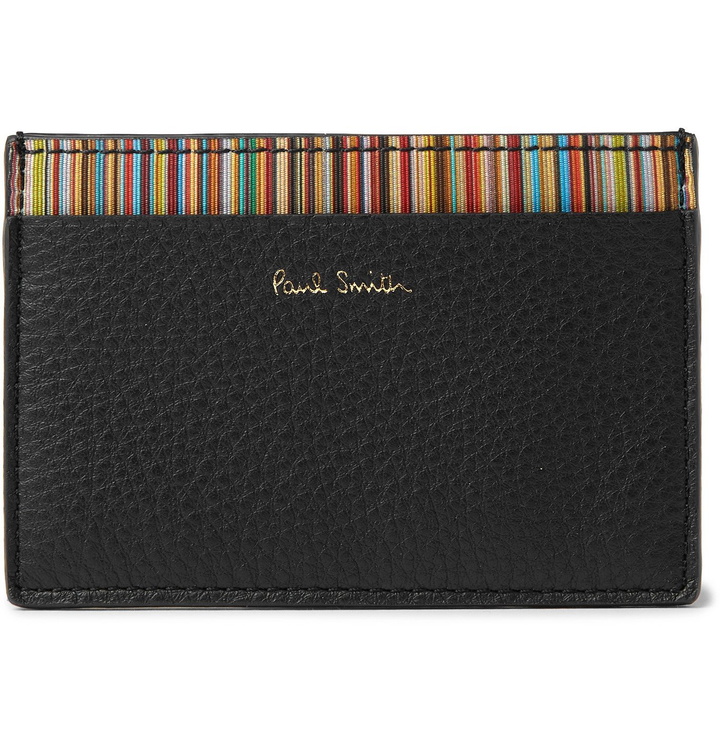 Photo: PAUL SMITH - Stripe-Trimmed Pebble-Grain Leather Cardholder - Black