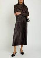 Joseph Hayes Plissé Satin Midi Skirt Brown