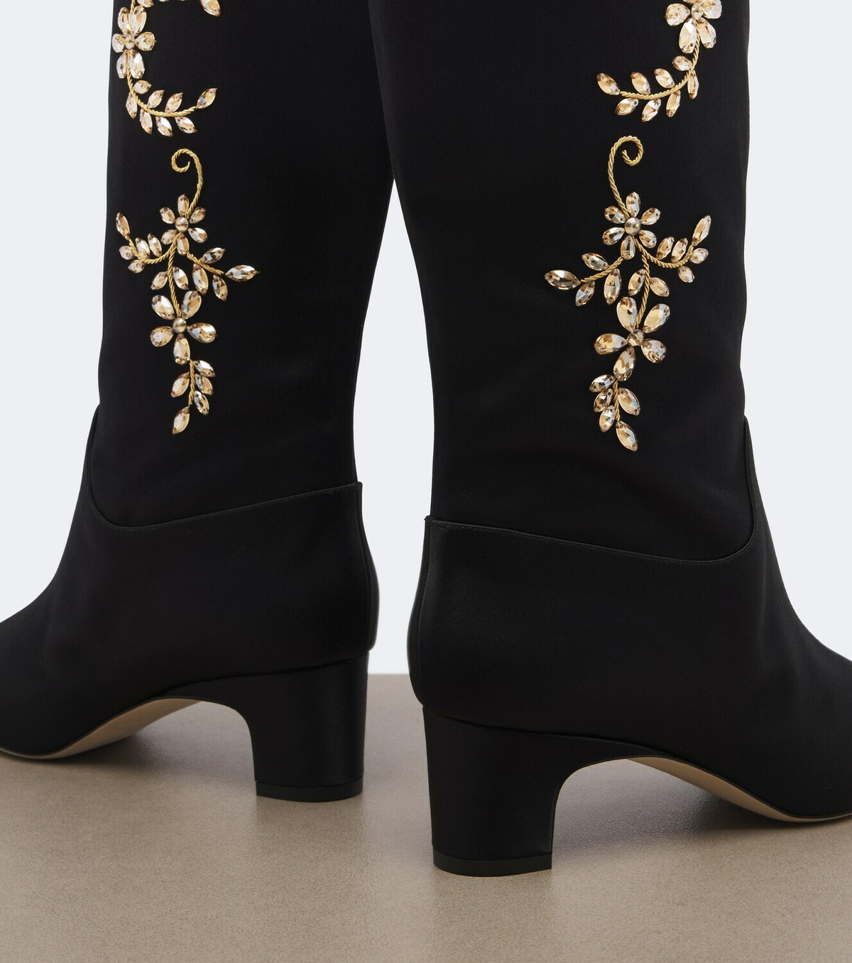 Manolo Blahnik Dispasa embellished satin knee-high boots