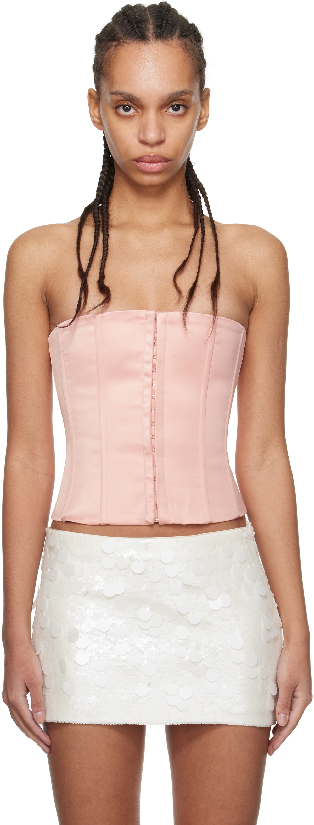GUIZIO Pink Satin Corset Top