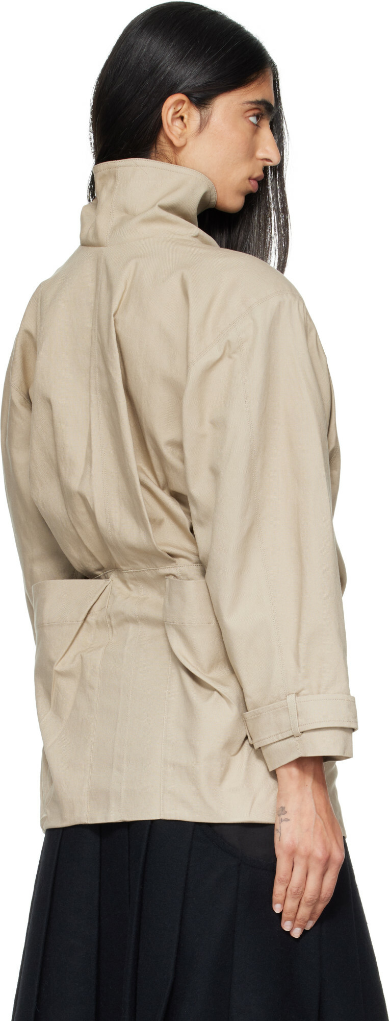 OPEN YY Beige Drop Collar Half Trench Jacket