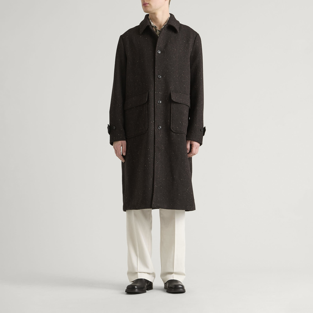 Les Deux Men's Herringbone Wool Coat in Molé Brown