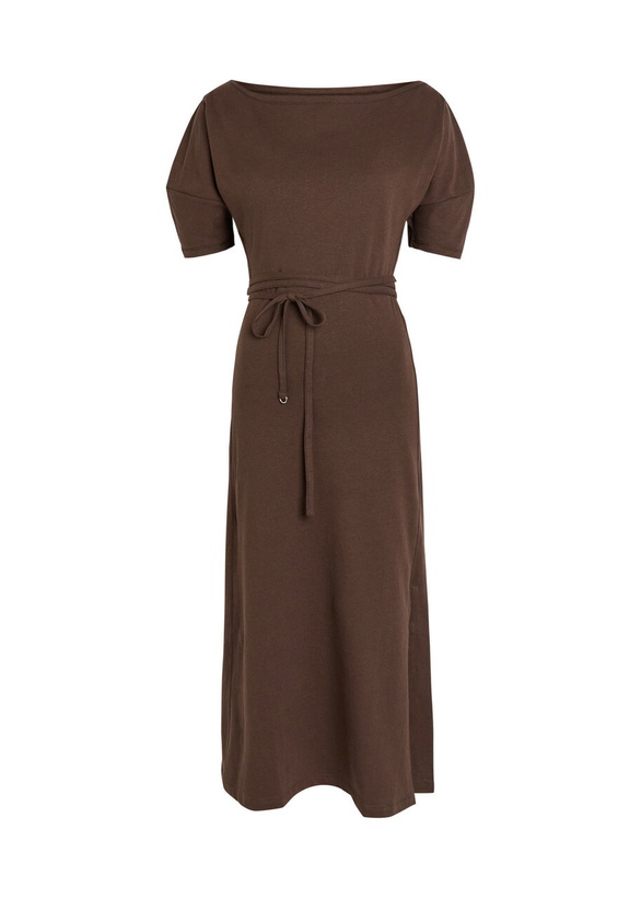 Photo: Lemaire Belted Off-the-shoulder Cotton-blend Midi Dress Dark Brown