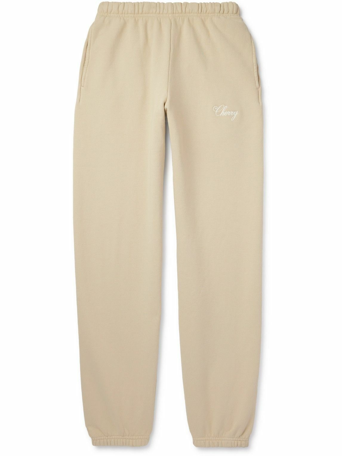 Photo: Cherry Los Angeles - Straight-Leg Logo-Embroidered Cotton-Jersey Sweatpants - Neutrals