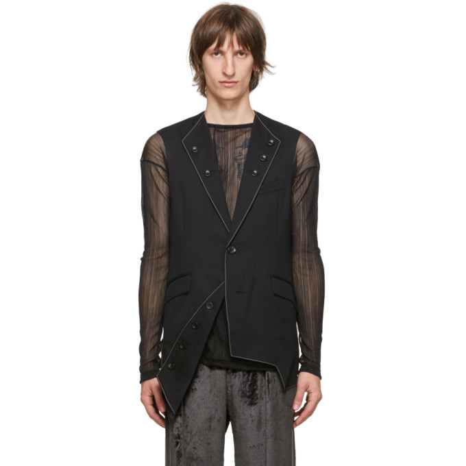 Sulvam Black Wool 3-Lapel Vest Sulvam