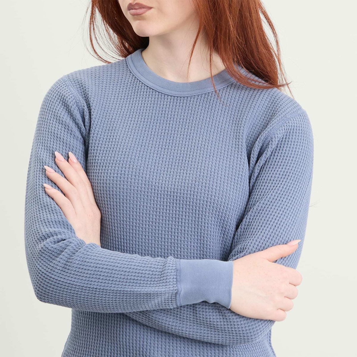 Beams Boy Women's Cotton Thermal Crew Long Sleeve T-Shirt in Blue 