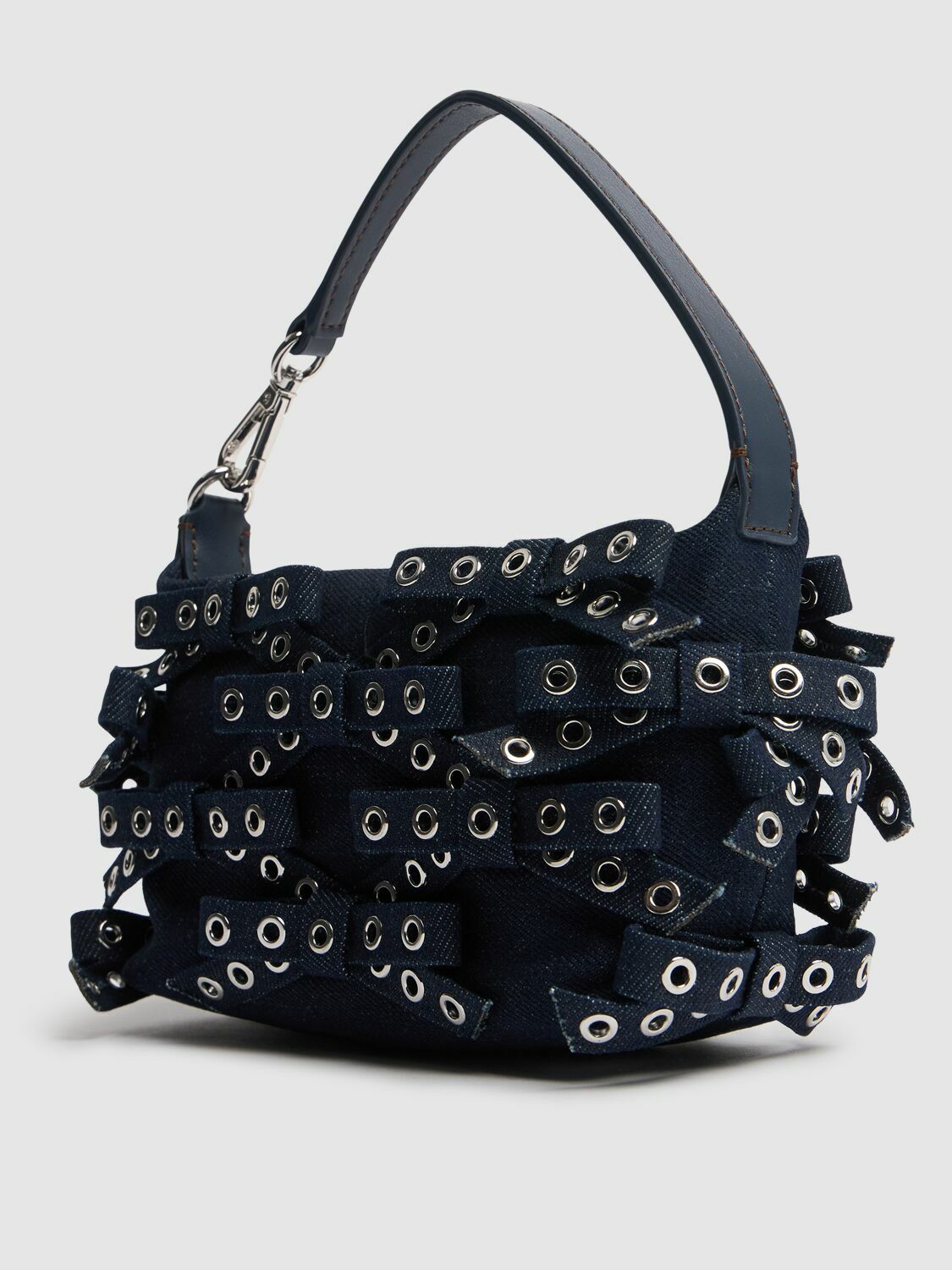 GANNI Small Butterfly Bow Eyelet Denim Pouch GANNI