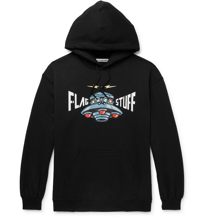 Photo: FLAGSTUFF - Logo-Print Fleece-Back Cotton-Blend Jersey Hoodie - Black