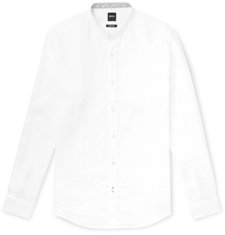 Photo: Hugo Boss - Slim-Fit Grandad-Collar Linen Shirt - White