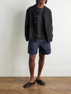 UMIT BENAN - Julian Straight-Leg Cotton and Silk-Blend Drawstring Shorts - Blue